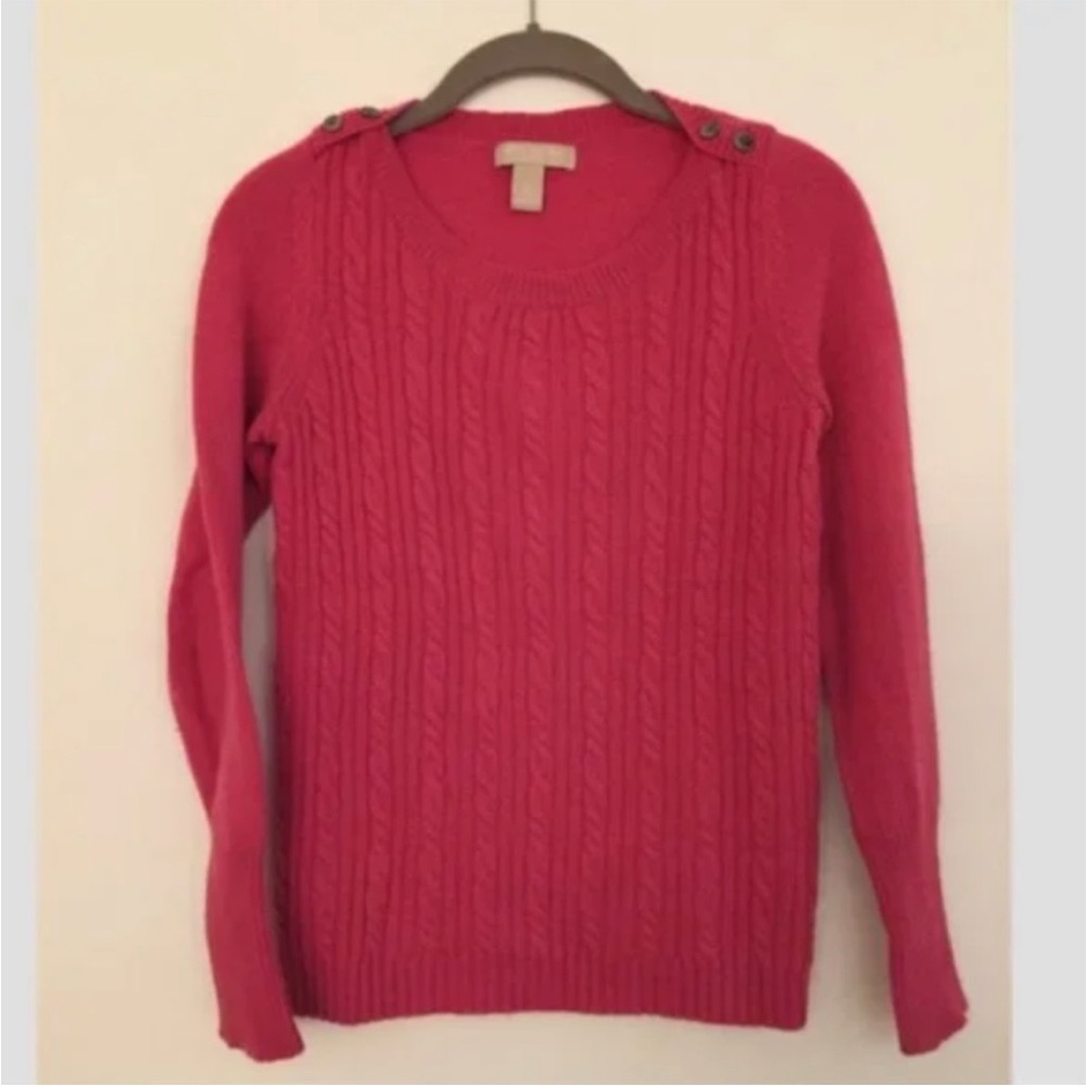 Banana Republic Pink Cable Knit Cashmere Crewneck Button Sweater [Small]
